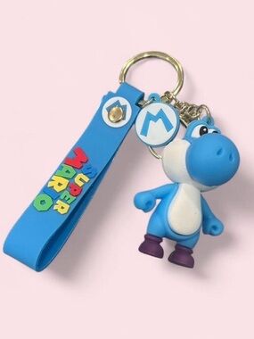 Nintendo Blue Yoshi Keychain with Super Mario Silicone Strap